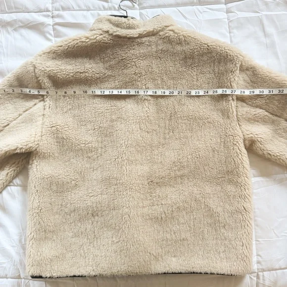 NWT Gap Cream Sherpa & Faux Brown Leather Oversized Jacket Coat Size L Vegan - Picture 12 of 16